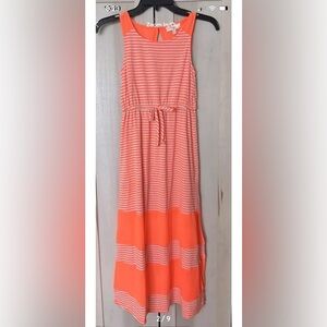 Gianni Bini-GB Girls-Size M-Neon Orange Stripes-Sleeve less-Elastic Waist-Maxi